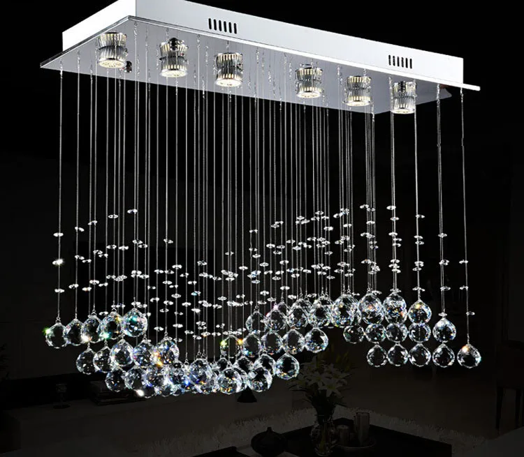 Прямоугольник волновой формы Хрустальная люстра led входит висит Провода GU10 поглощают свет купола гостиная Спальня ресторан лампы