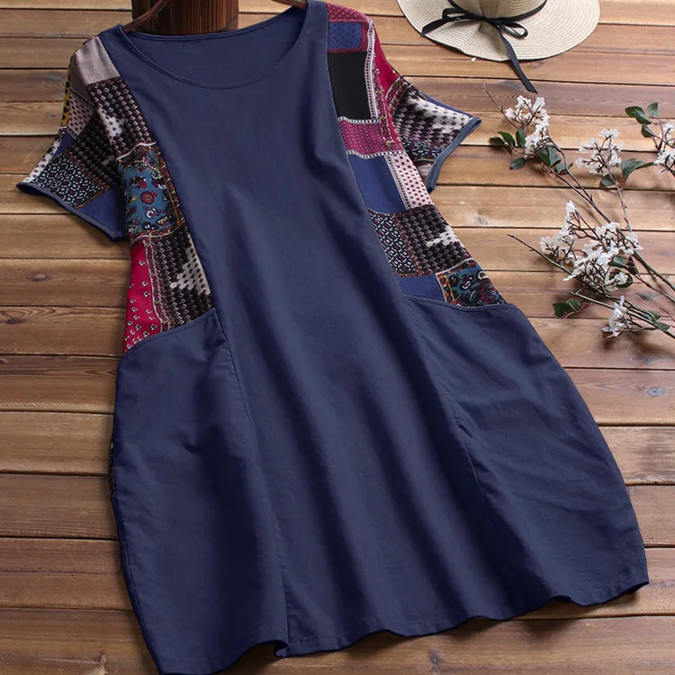 

patchwork 5xl large size women linen dress casual loose beach boho dress big size with pocket summer dress plus size clothing