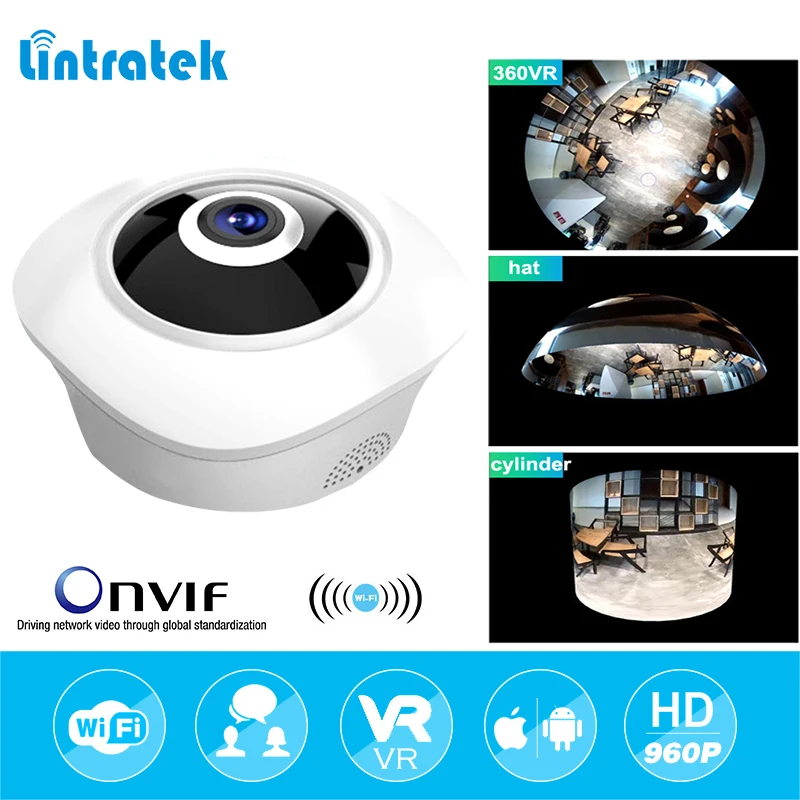lintratek 960P 1.44mm FishEye 360 angle Panoramic Wifi surveillance camera 1.3MP Network Mini Baby Monitor IR Security IP Cam