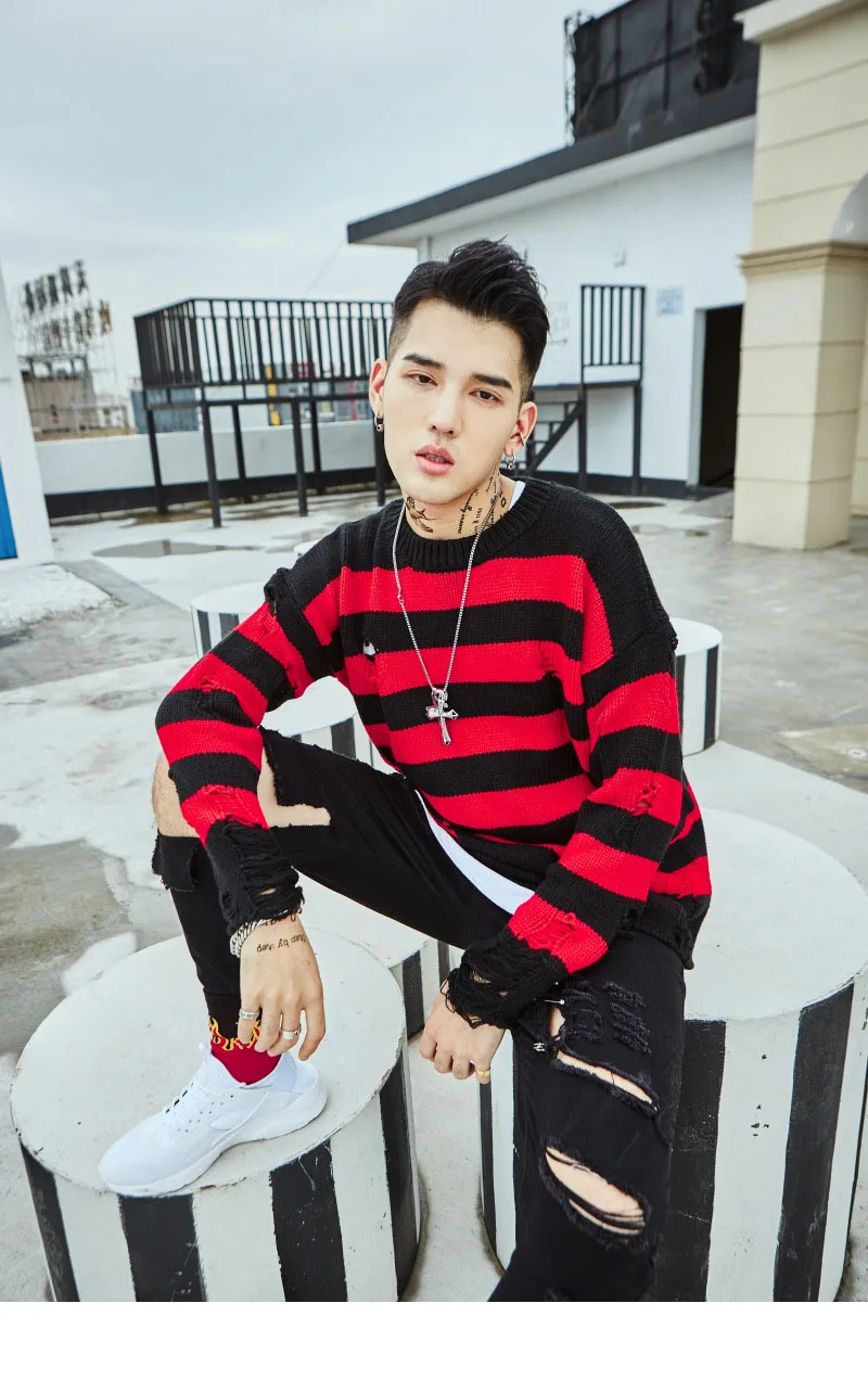 Aolamegs Male Sweatshirt Striped Holes Sweatshirts Pullover Fashion Full Sleeve High Street Streetwear Casual Autumn 2017 Brand (16)