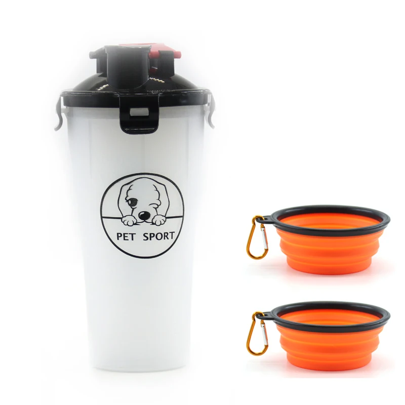 White 2 bowl HORBONPY 2in1 собачий корм Бутылки для воды подачи открытый бутылка для воды для собак ПЭТ чаши путешествия Еда двойной камерный чашки для кошек и собак - Цвет: White 2 bowl