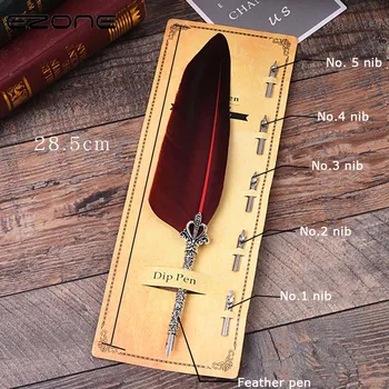 

EZONE Vintage Turkey Quill Pens Metal Curved Natural Turkey Fountain Pen For School Student Office Writting Supply
