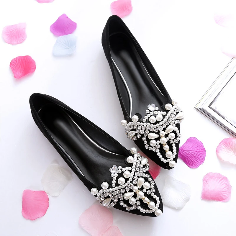 

HEE GRAND Pearl Ballet Flats 2017 Crystal Loafers Bling Slip On Platform Shoes Woman Pointed Toe Women Shoes Size 35-43 XWD4960