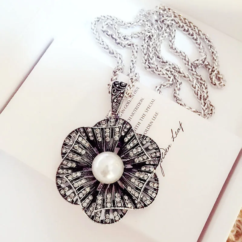 LNRRABC цветок кристалл жемчуг для женщин девочек новое поступление свитер цепи Популярные ожерелья с подвеской модные украшения