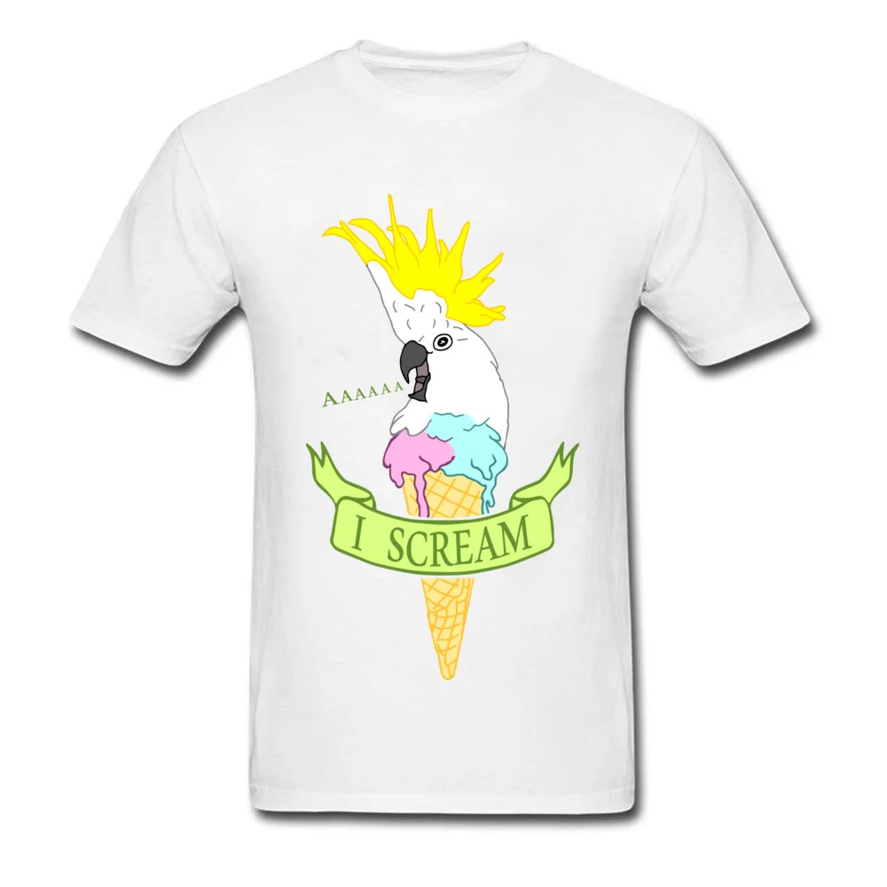 Tops Shirt I scream ice cream cockatoo Summer Short Sleeve 100% Cotton Crew Neck Mens Top T-shirts Birthday T-Shirt Latest I scream ice cream cockatoo white
