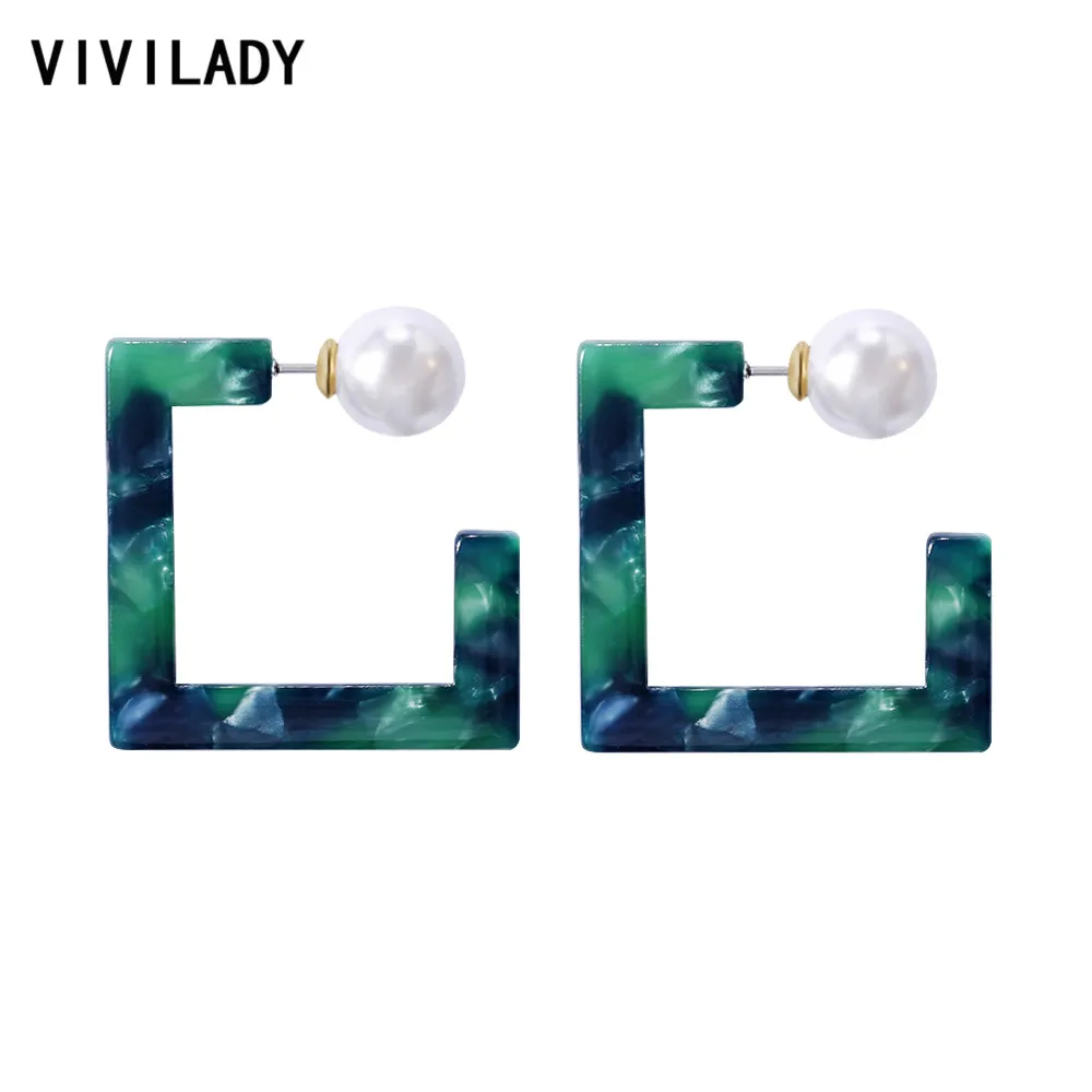 VIVILADY 2019 Новые квадратные акриловые женские серьги гвоздики простой стиль OL белый