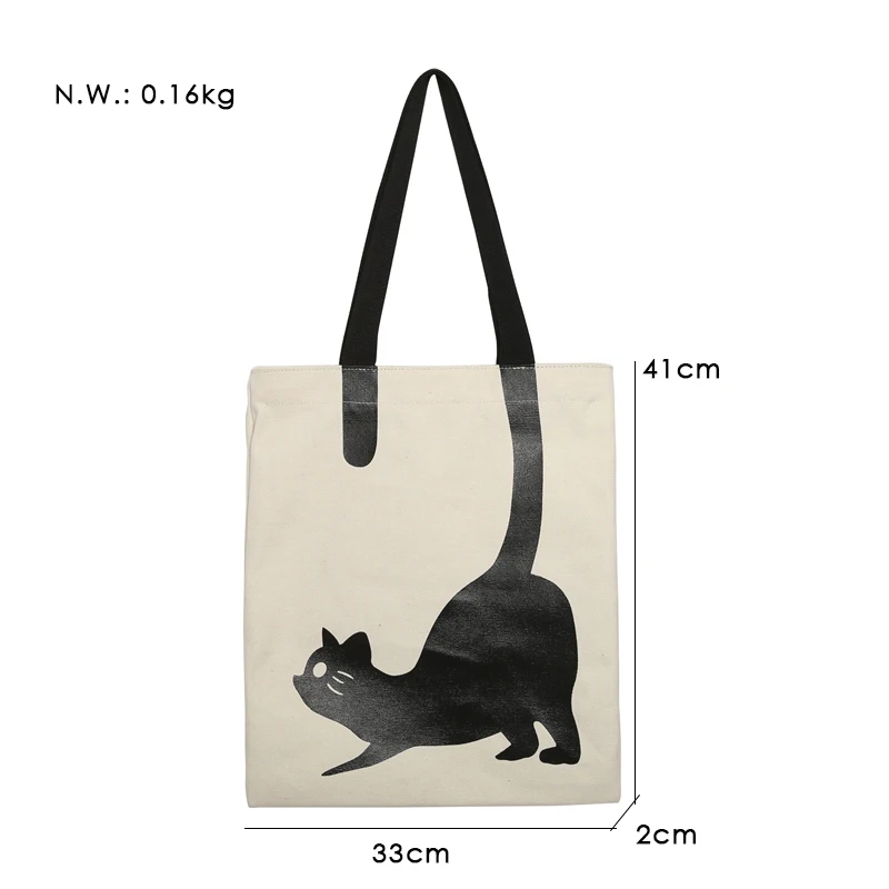 JANESPRI Fashion Women Canvas Handbag Girls Cute Cat Printed Travel Shoulder Bags Causal Lady Handbags Female Shoulder Tote BagsJN4A6005