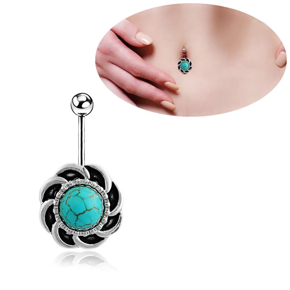 Komi New Fashion Blue Stone Navel Belly Button Ring Piercing Surgical