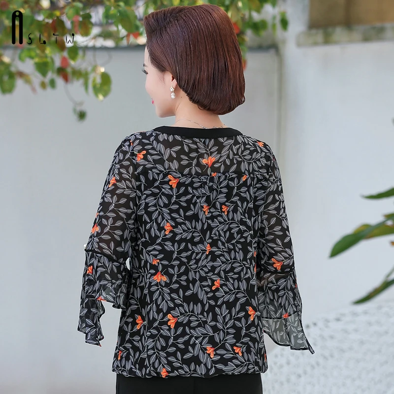  ASLTW Chiffon Blouse Spring Autumn Half Bell Sleeve Loose Women's Shirt New Plus Size O Neck Elegan