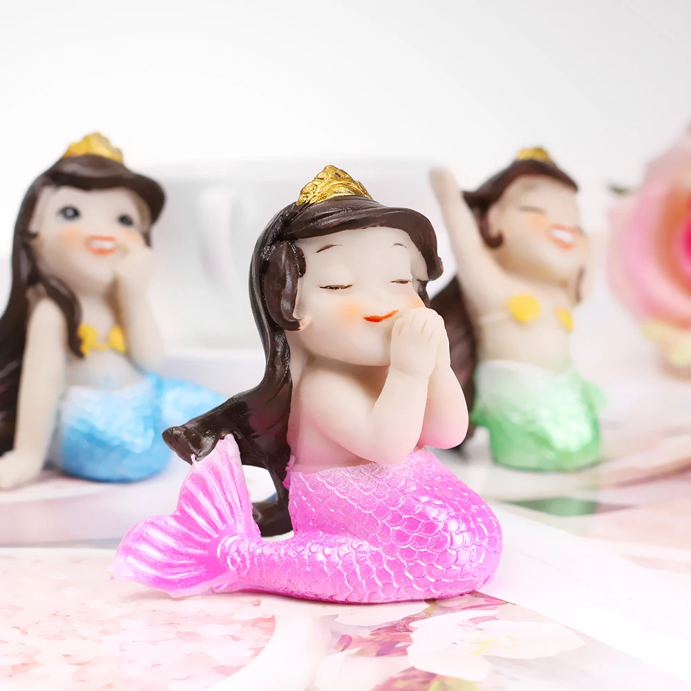

1PC Fairy Fantasy Figurine Art Works Resin Miniature Mermaid Princess Statue Collection Car Cake Home Garden Decor Gifts