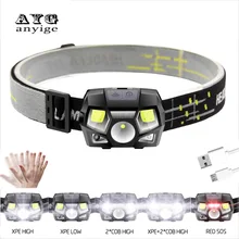 Ультра яркий светодиодный налобный фонарь ANYIGE, 1000 лм, датчик движения, фара, USB перезаряжаемая фара, водонепроницаемый фонарь