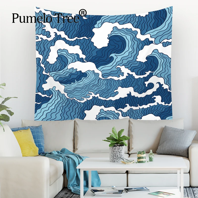 

Kanagawa Geometric Tapestry Wall Tapestry 130*150Cm Ocean Style Tapestry Printed Rectangle Bohemian Home Decor Wall Hanging
