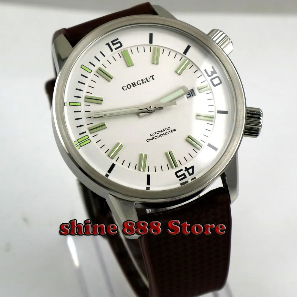 

2018 Diver Corgeut 45mm Mechanical Watches white dial Luminous Hands automatic men's wristwatch