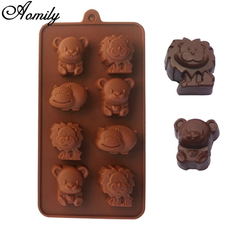 Aomily 8 отверстий Забавный 3D Лев медведь Бегемот формы силиконовое Мыло Конфеты помадка форма для шоколада силиконовые шоколадное печенье торт плесень