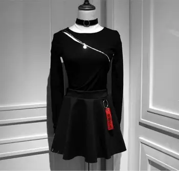 

2018 designer dark style autumn and winter high waist embroidery ring fashion temperament personality Hepburn skirt female
