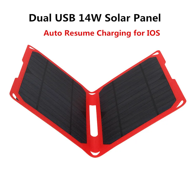 

Dual USB ETFE 5V 14W Solar Panel For IOS Android Foldable Solar Battery Auto Resume Charging Smart Solar Charger