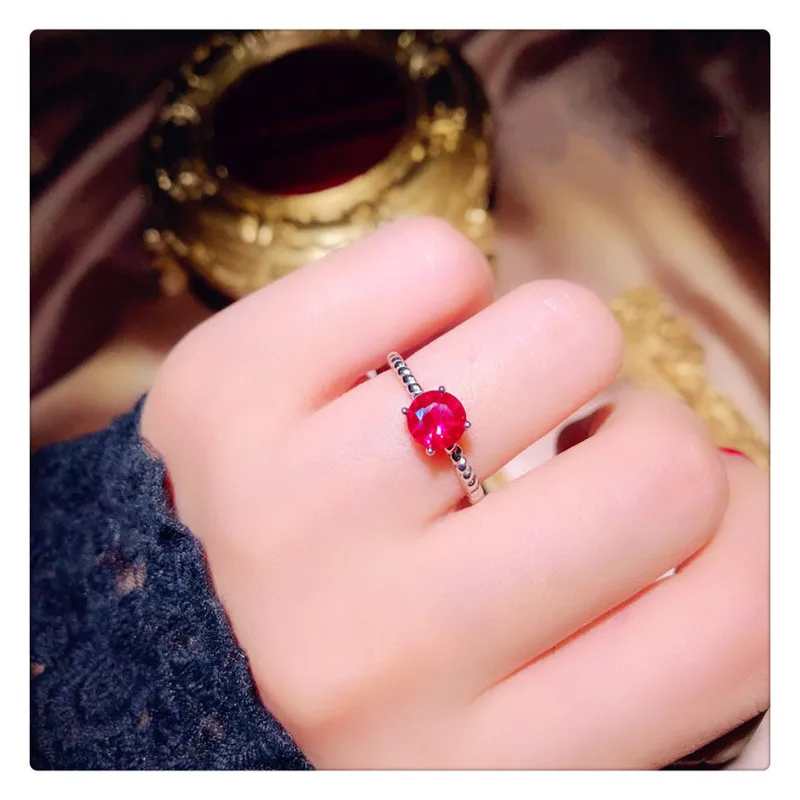 Дворец Винтаж S925 из стерлингового серебра, рубиновое Открытое кольцо для женщин красный корунд голубиное яйцо Анель палец кольцо