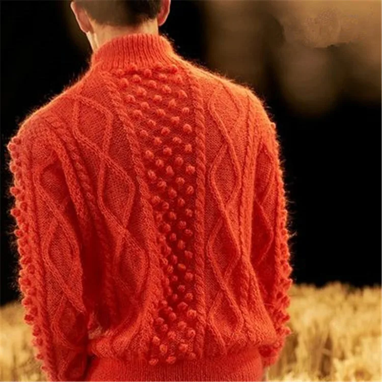  new arrival 100%hand made mohair twisted knit men solid turtleneck pullover sweater one&over size