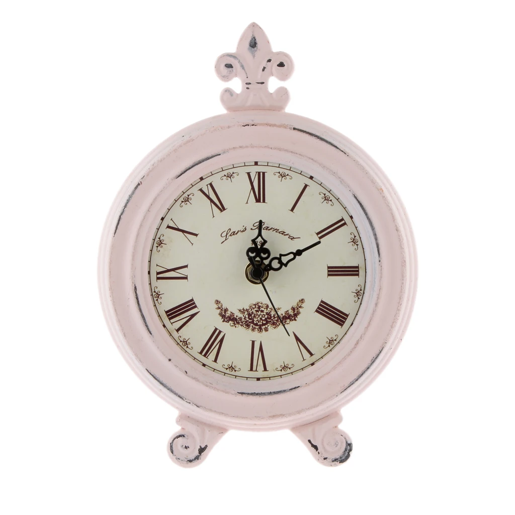 

British Wood Clock Retro Pink Desk Table Clock Cafe Ornament Art Collection Home Desk Office Display