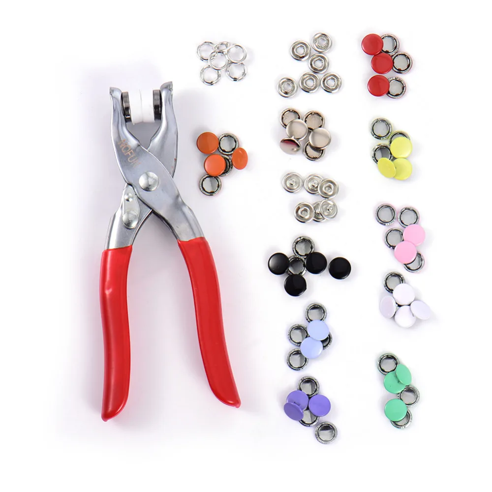 Hot Sale!! Practical Solid 10 Sets of Prong Snaps 10 Colors Prong Snap Buttons + Hand Press Pliers Set Clothing Button Tools Set