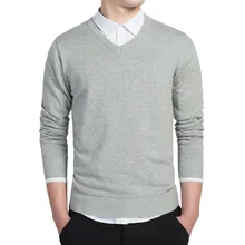 2018 Spring mens Slim Fit Pure color sweater pullovers Simple style cotton knitted V neck sweater jumpers Thin male knitwear