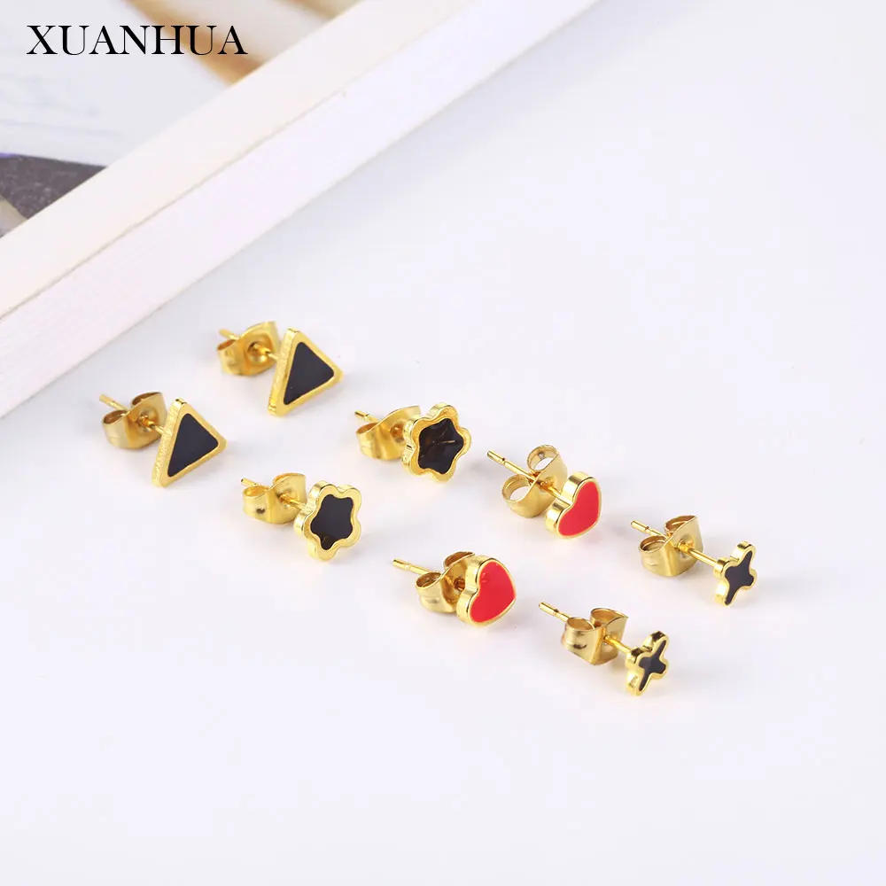 XUANHUA очаровательные серьги-гвоздики в форме сердца для женщин, ювелирные изделия из нержавеющей стали, женские модные богемные ювелирные изделия, аксессуары