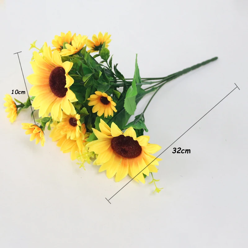 JAROWN Simulation Sunflower Bouquet Artificial Silk Fake Flowers For Home Office Tabletop Decor Wedding Decorations (10)