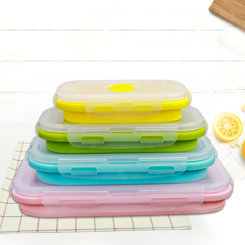 350/500/800/1200ML Silicone Lunch Box Food Storage Container Scalable Folding