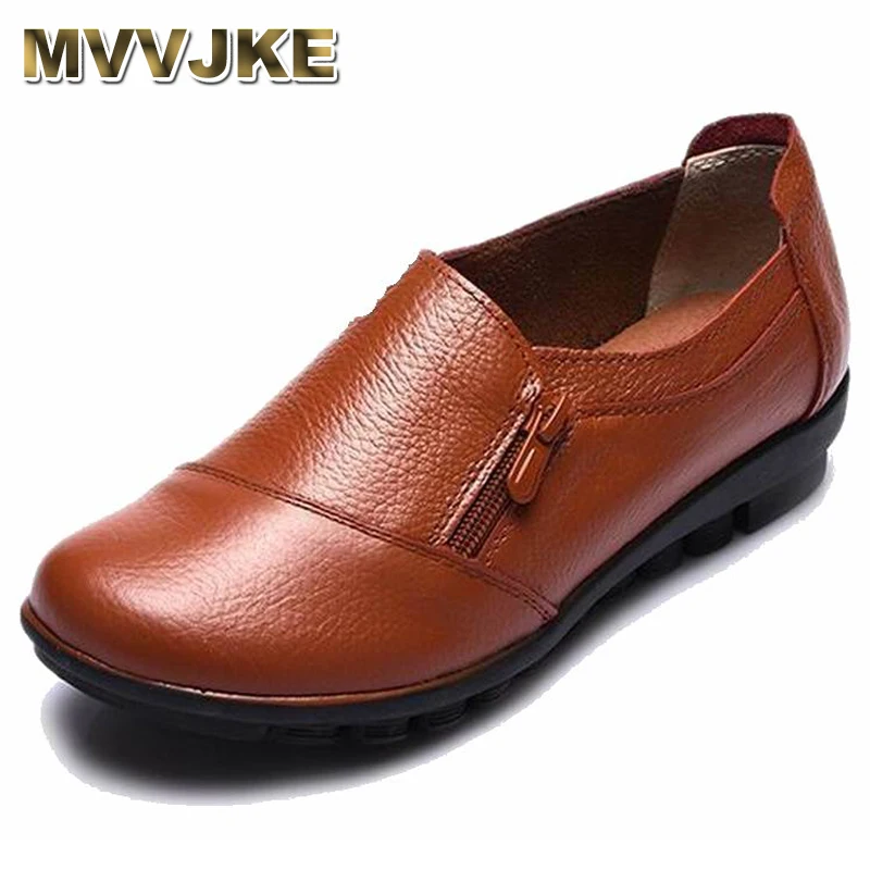 

MVVJKE New spring genuine leather flat heel women single shoes women's casual shoes female flats leisure shoes soft mother shoe