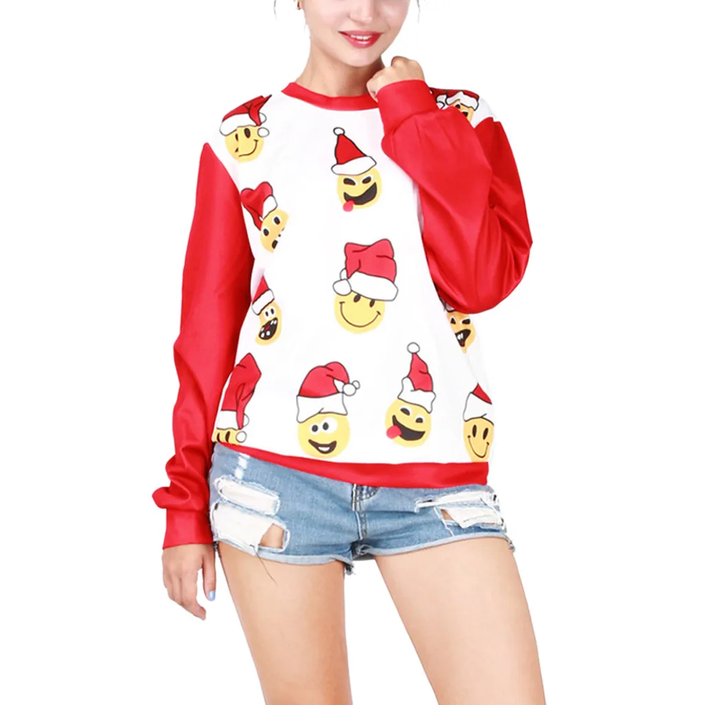 

Womens Fashion Christmas Print Long Sleeve tshirt Sweatshirt Tops womens christmas shirts