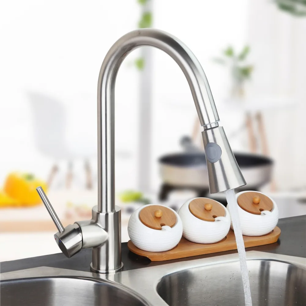 Newly Patent Design 360 Swivel 100 Solid Brass Single Handle Mixer Sink Tap Pull Out Down