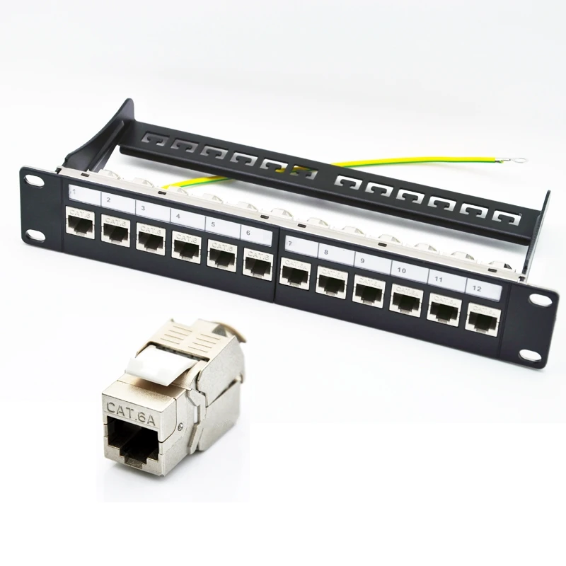10 дюймов 12 портов патч панель Cat6a загруженный Keystone Jack и кабельная управления|cable