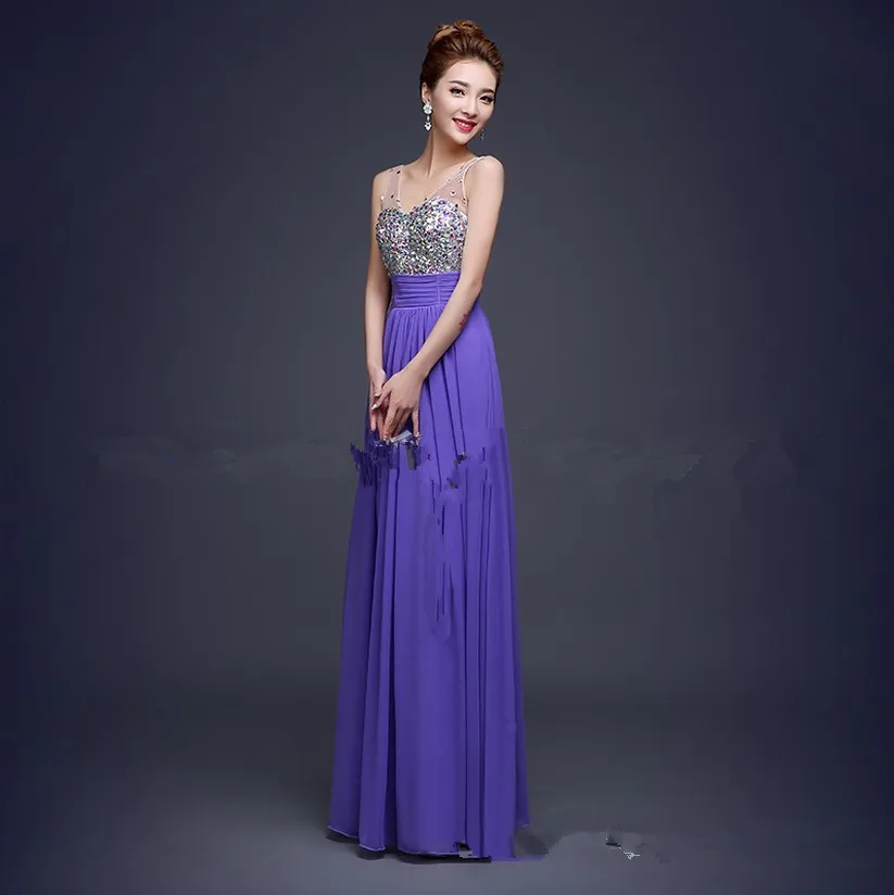 Шифоновые вечерние платья с v-образным вырезом строгое длинное вечернее платье vestido de festa robe de soiree TK749 - Цвет: Purple