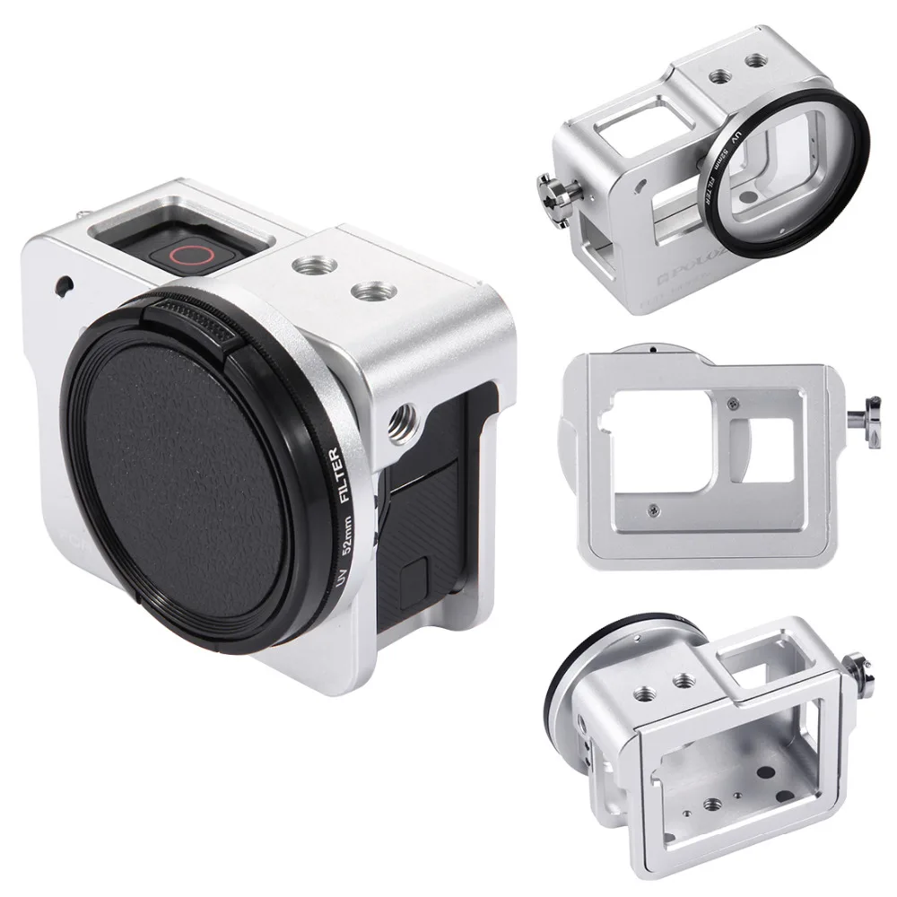 PULUZ for GoPro HERO /HERO6 /5 Housing Shell CNC Aluminum Alloy Protective Case Cage w/ Insurance Frame & 52mm UV Lens(Silver) PULUZ for GoPro HERO /HERO6 /5 Housing Shell CNC Aluminum Alloy Protective Case Cage w/ Insurance Frame & 52mm UV Lens(Silver)