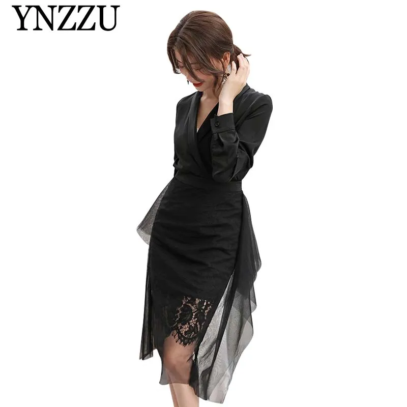 

2019 New Spring Elegant Formal Office Lady Suit Sets Solid V Neck Top and Irregular Lace Skirt Two Pieces Women Sets AO826