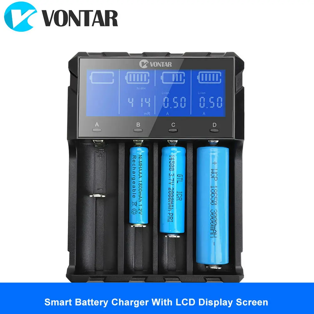 

Vontar 18650 Battery Charger LiFePo4 Rechargeable Battery For Li-ion NiMH Ni-CD AA AAA 26650 14500 22650 Charger LCD Display