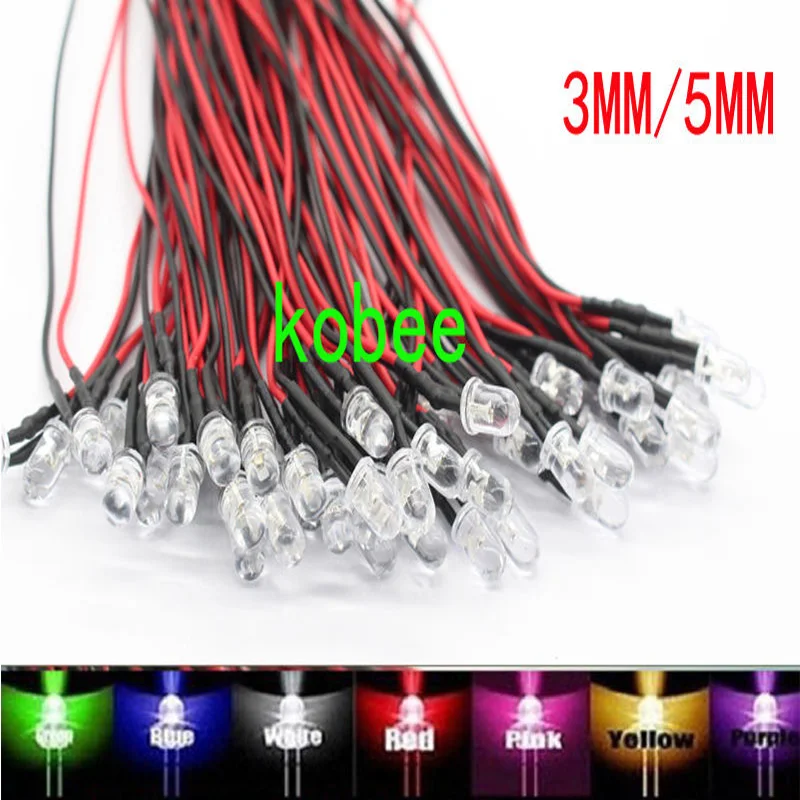 

20PCS 3mm 5mm LED 12V 20cm Pre-wired White Red Green Blue Yellow UV RGB Diodo Lamp Decoration Light Emitting Diodes Pre-soldered
