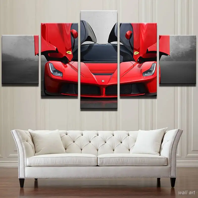 Modern Canvas Painting Frame Art 5 Panel Red Car Poster Wall Picture