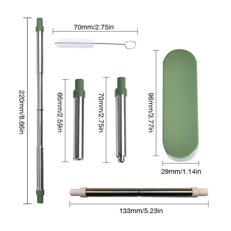 Многоразовые складные соломы с чехлом кисти Открытый путешествия металлический складной стакан соломинки бар аксессуары