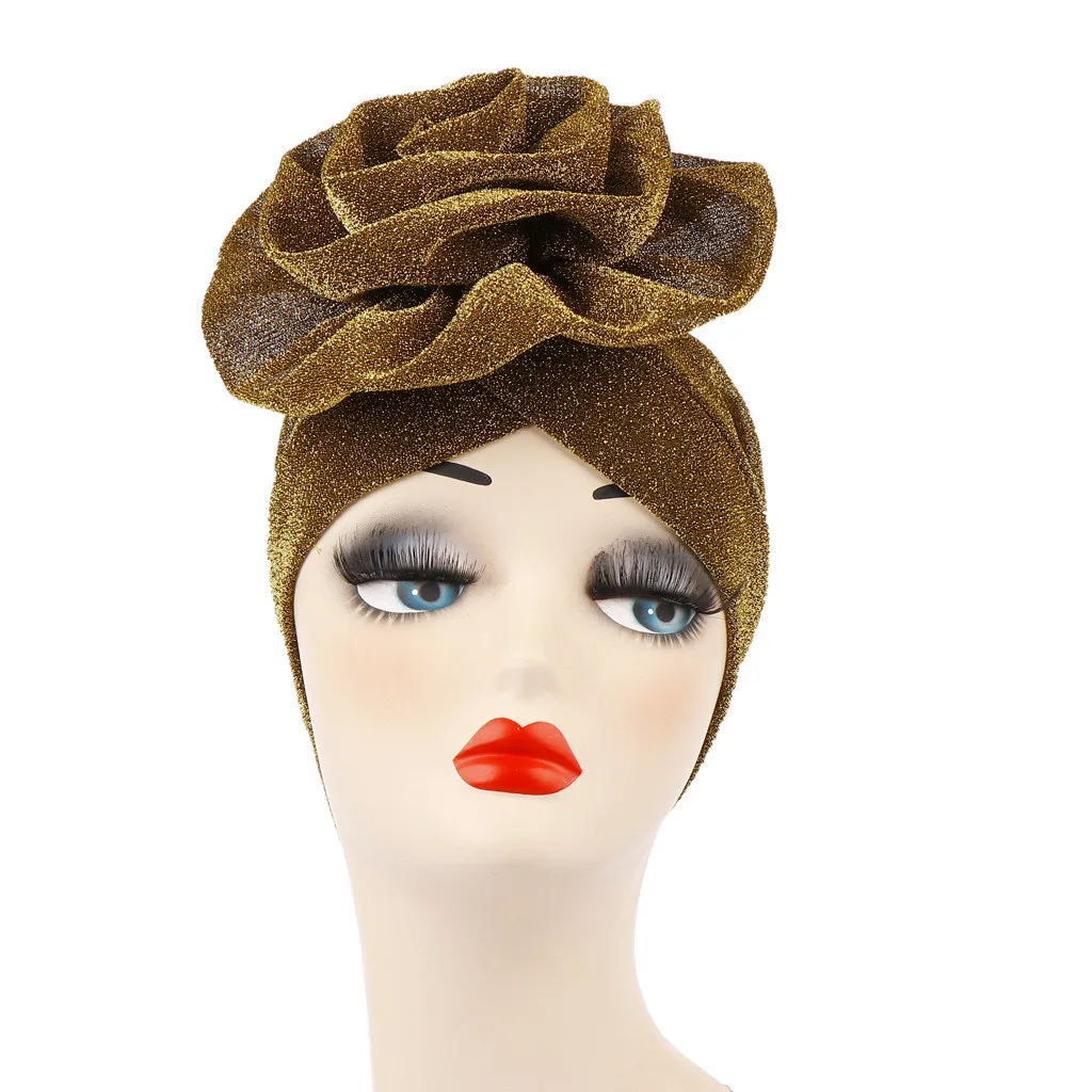 

Women Solid Floral Muslim Turban Hijabs India Cap red purple Big Flower Wedding Party Hair Beanie Turban Wrap Cap NEW