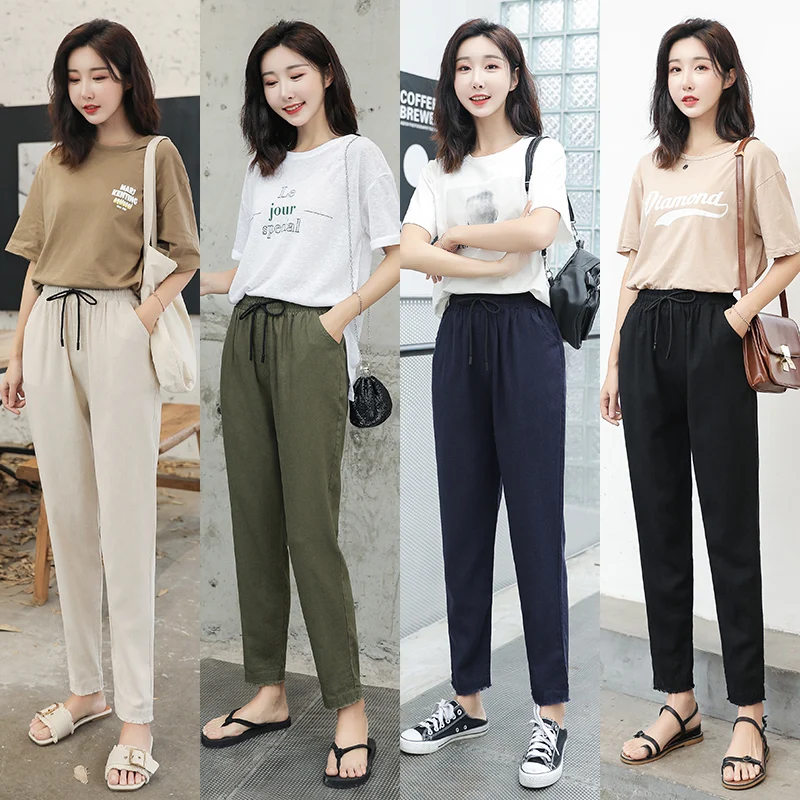 2019 Spring Summer Women Harem Pants Mid Waist Elastic