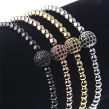 Фотография Fashion Jewelry Beaded Bracelet CZ Zircon Pave Bead Rope Braided Men Women Gold Beaded Classic Luxury Extended Bracelets AB1000