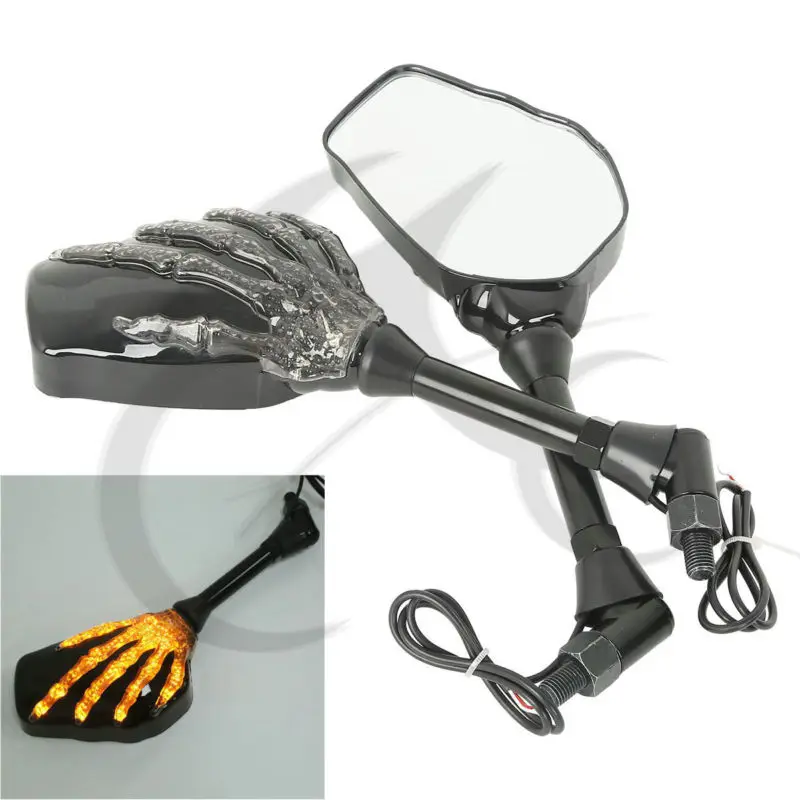 

Skull Hand LED Turn Signal Integrated Rear View Mirrors For Universal Motorcycle