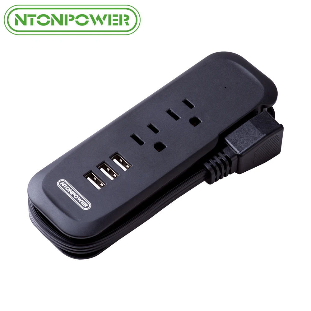 NTONPOWER USB Power Bar US Electrical Flat Plug 2 Outlets 3 USB Ports
