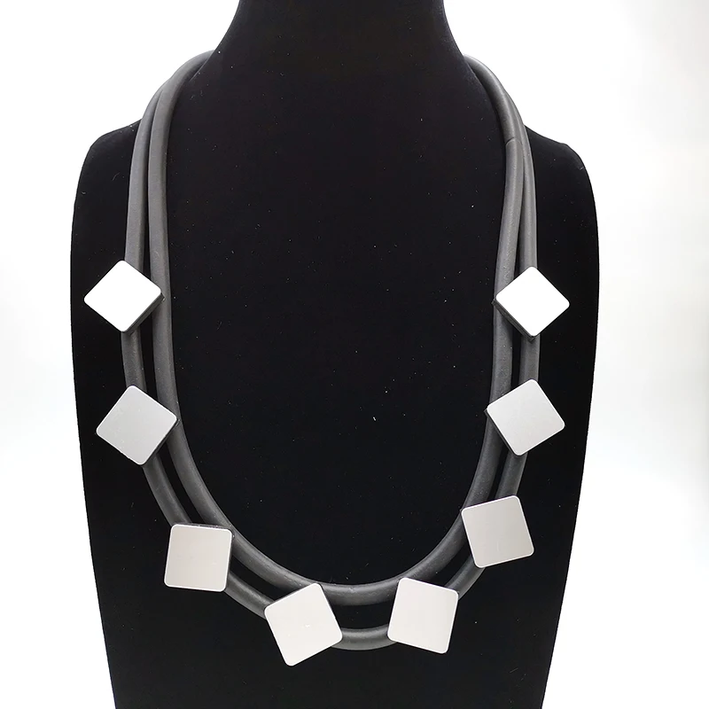 YD&ampYDBZ Square Aluminum sheet Pendant Necklace Women 2019 New Collar Choker Rubber Jewelry Handmade Statement Wholesale | Украшения и