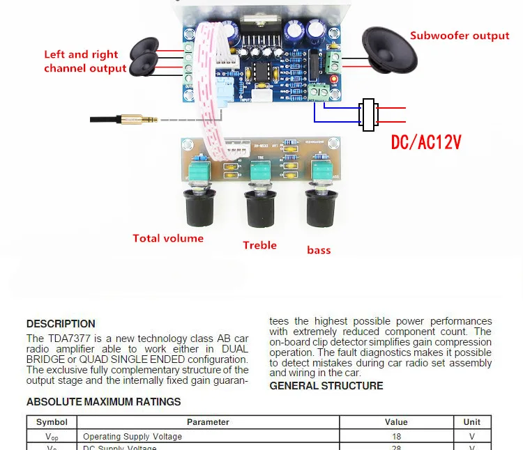 Tda7377 схема усилителя 2.1 плата XH-M342 AC/DC12 20 Вт * 2 + 30 Вт PBTL TDA7377 super bass 2,1 канальный усилител
