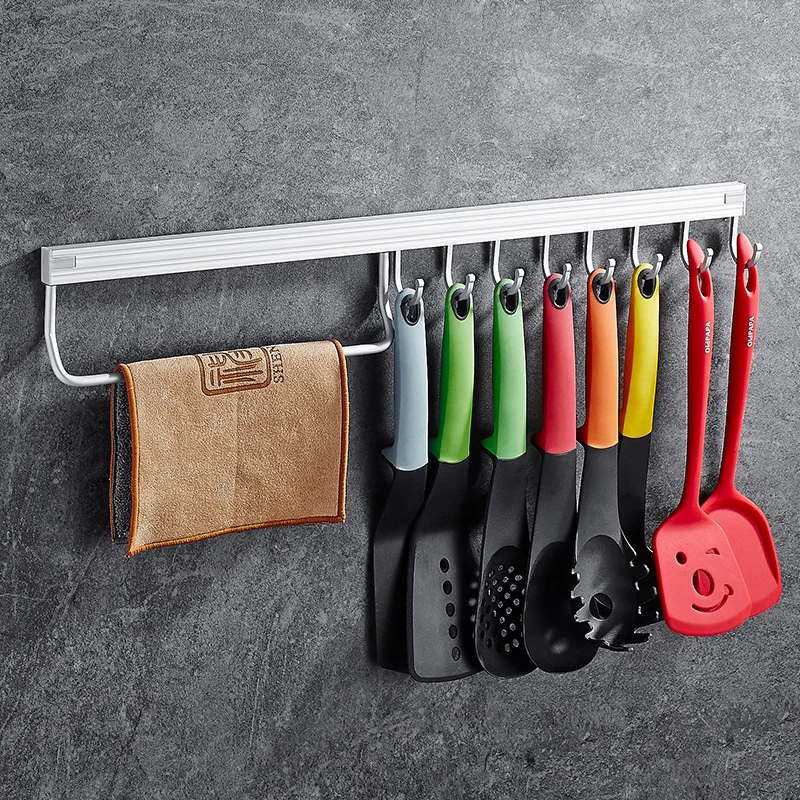 

Houmaid Kitchen fixtures Hardware Wall Mounted Hang Rod Household Hook Space Aluminum Viscose Cook Toos Storage Racks