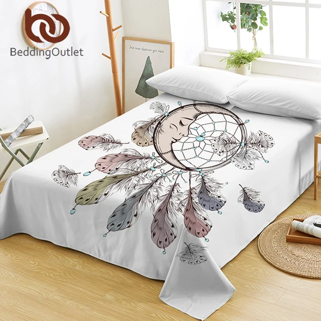 Beddingoutlet Dreamcatcher Bed Sheets White Flat Sheet Sleeping Moon Beddingoutlet Dreamcatcher Bed Sheets White Flat Sheet Sleeping Moon Tapestry Bohemian Bedspreads Queen Microfiber Sofa Cover