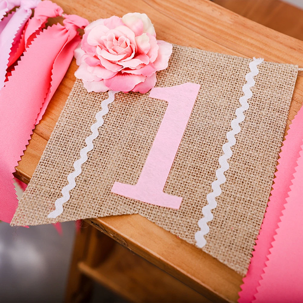 Детский первый день рождения розовый стул баннер один год первый день рождения украшения мальчик девочка овсянка поставки