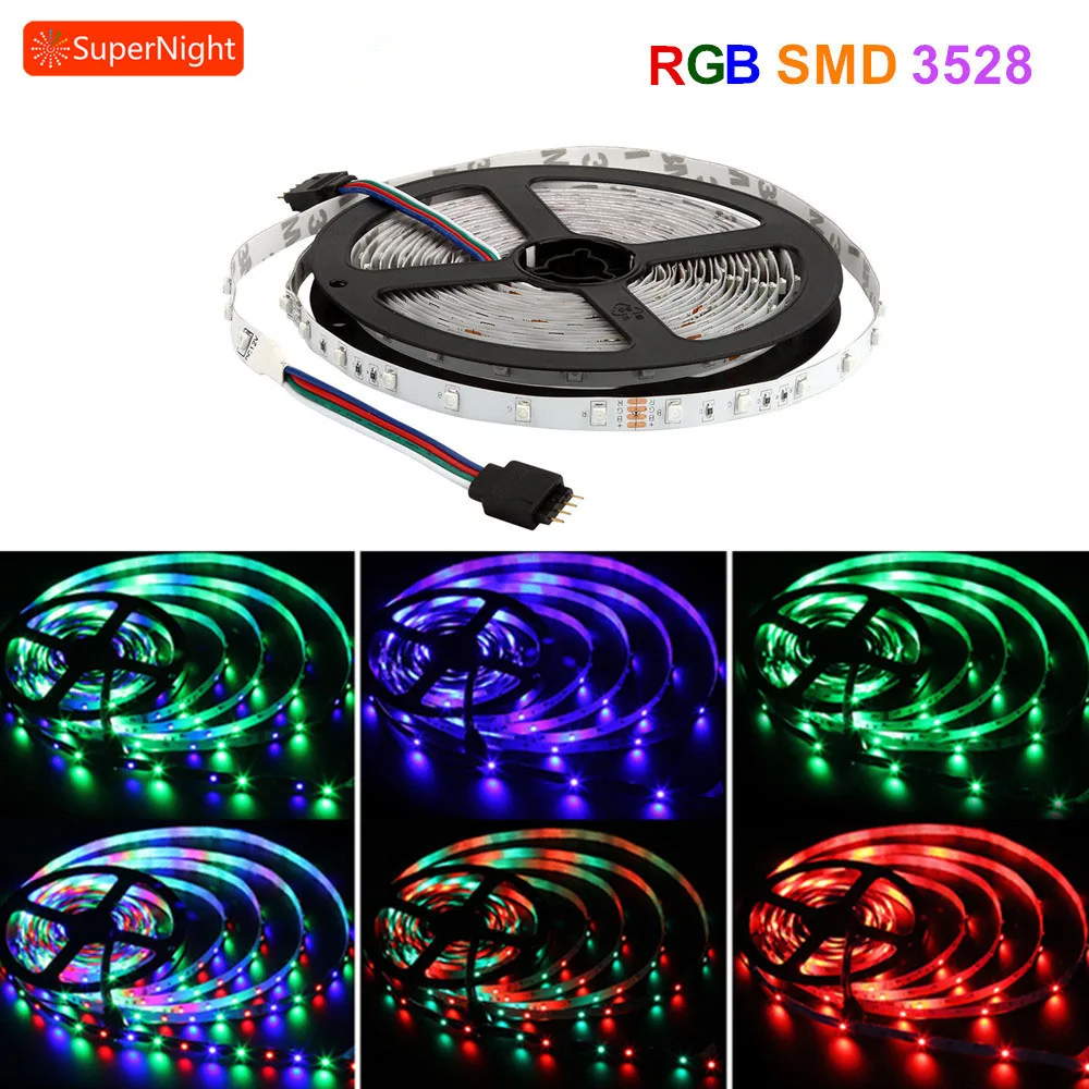 

DUMVOIN 5M 16.4ft 300leds 3528 SMD Flexible LED Strip Light Non-Waterproof Ribbon Tape RGB Color DC12V 3A for Christmas Xmas Day
